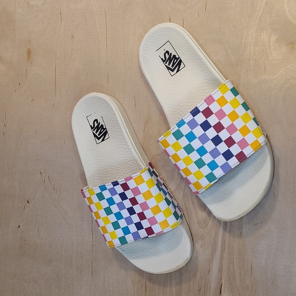 Vans La Costa Rainbow Checkerboard Multicolored Youth Flip-Flops Sandals - Picture 4 of 10